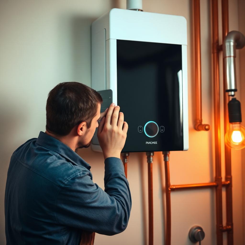 Plumber installing a tankless water heater